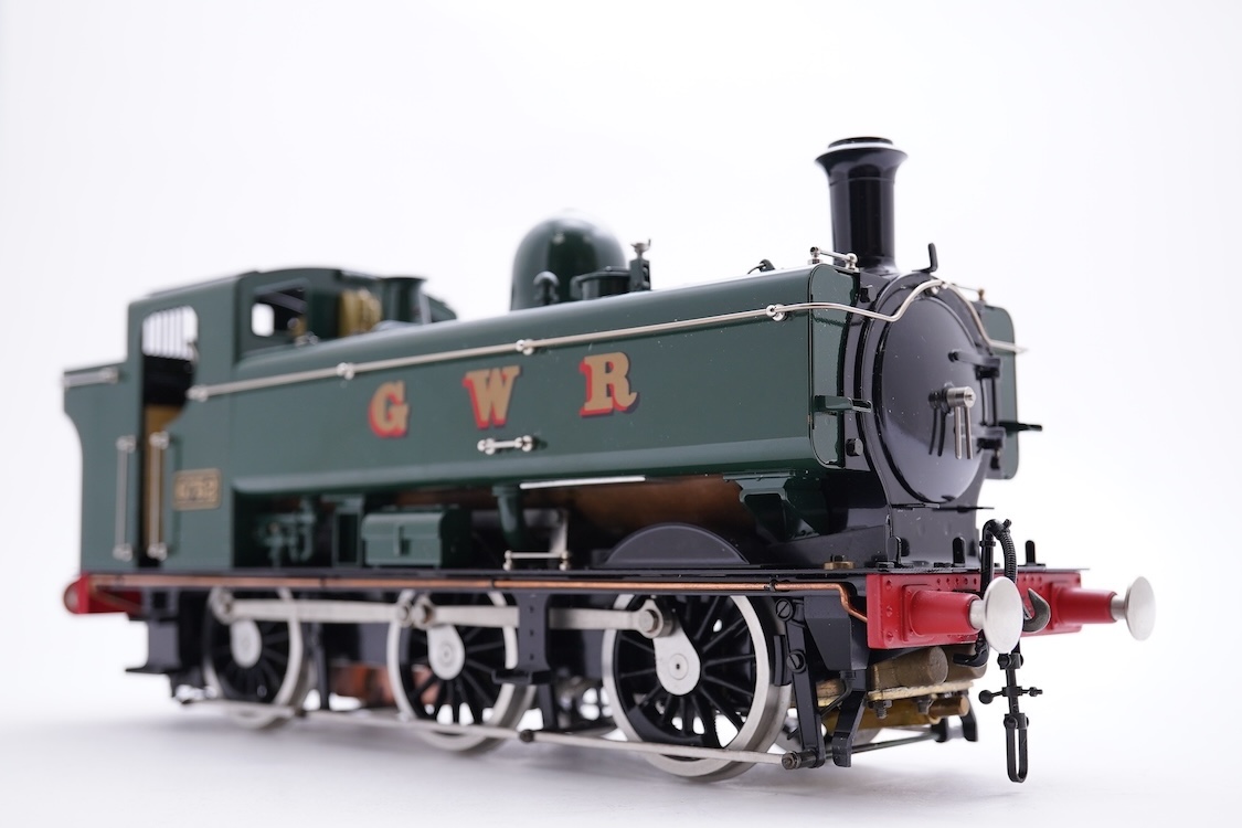 A Gauge One Aster Hobbies live steam GWR Class 57xx 0-6-0 Pannier Tank locomotive, 6752, the factory ‘Built Up’ version, spirit fired working two cylinder motion, with steaming tools, accessories and original box.
